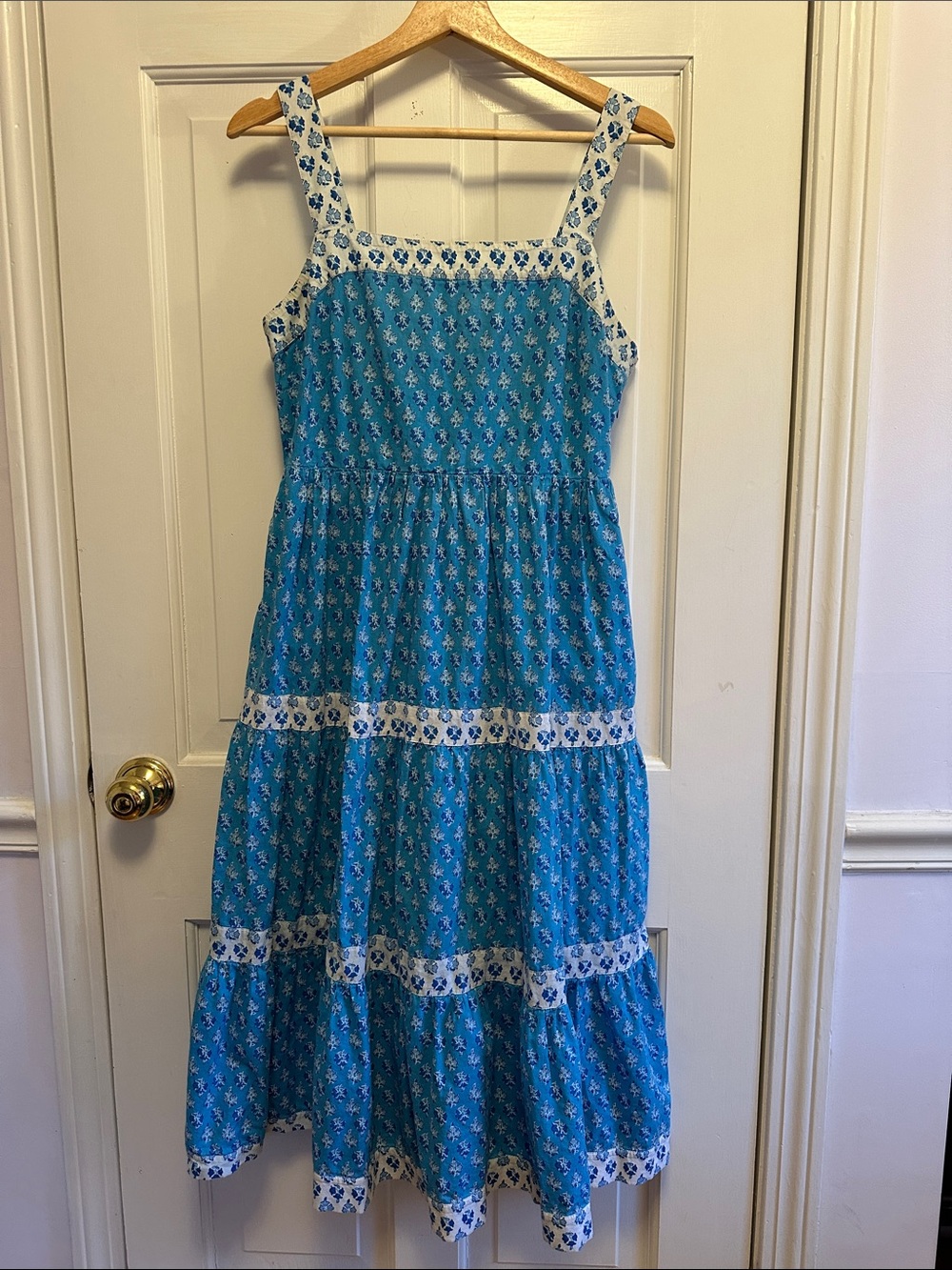 J. Crew Factory Blue Floral Midi Sundress with White Trim